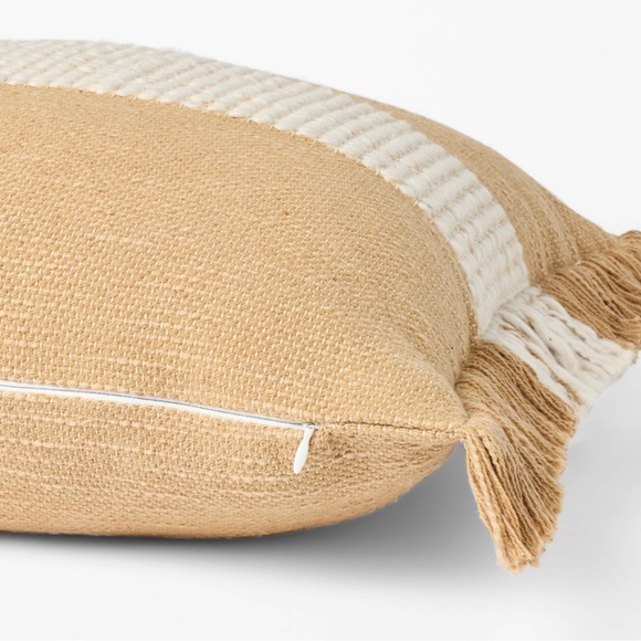 Threshold Studio McGee Woven Striped Throw Pillow Neutral Cream Fringed Trim - Picture 3 of 7